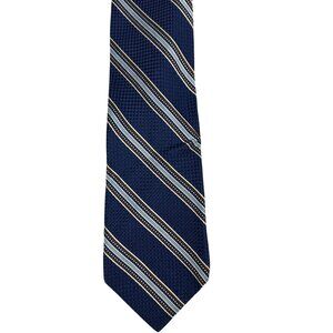 Daniel Cremieux Signature Collection Handmade Striped Tie Navy Blue Brown Silk